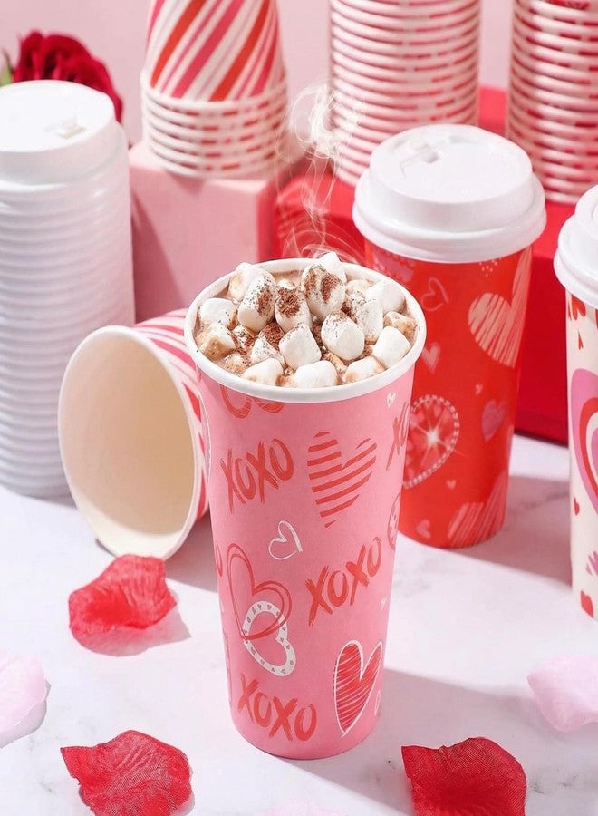 Funtery 60 Set Valentine's Day Disposable Cups with Lids 12 oz Galentine Pink Paper Beverage Cups Hearts Hot Chocolate Cocoa Hot Tea Container Coffee Bar Essentials for Valentine's Day Party Supplies - Image 3
